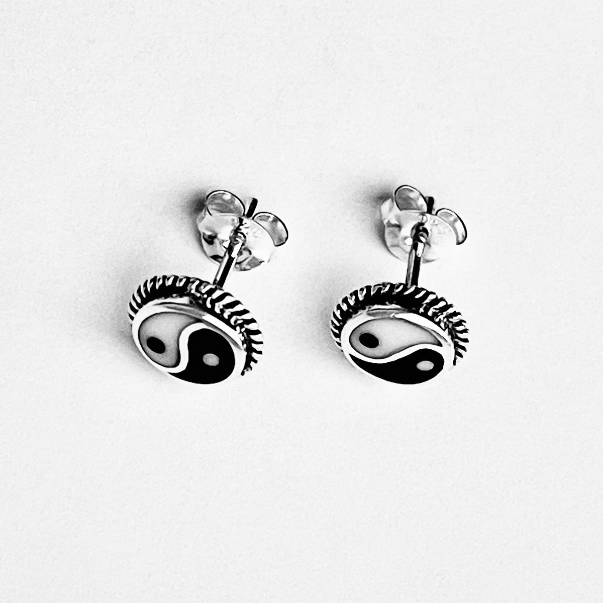 925 Sterling Silver Yin and Yang Stud Earring with Braid | Boho Zen Yoga Silver Earrings