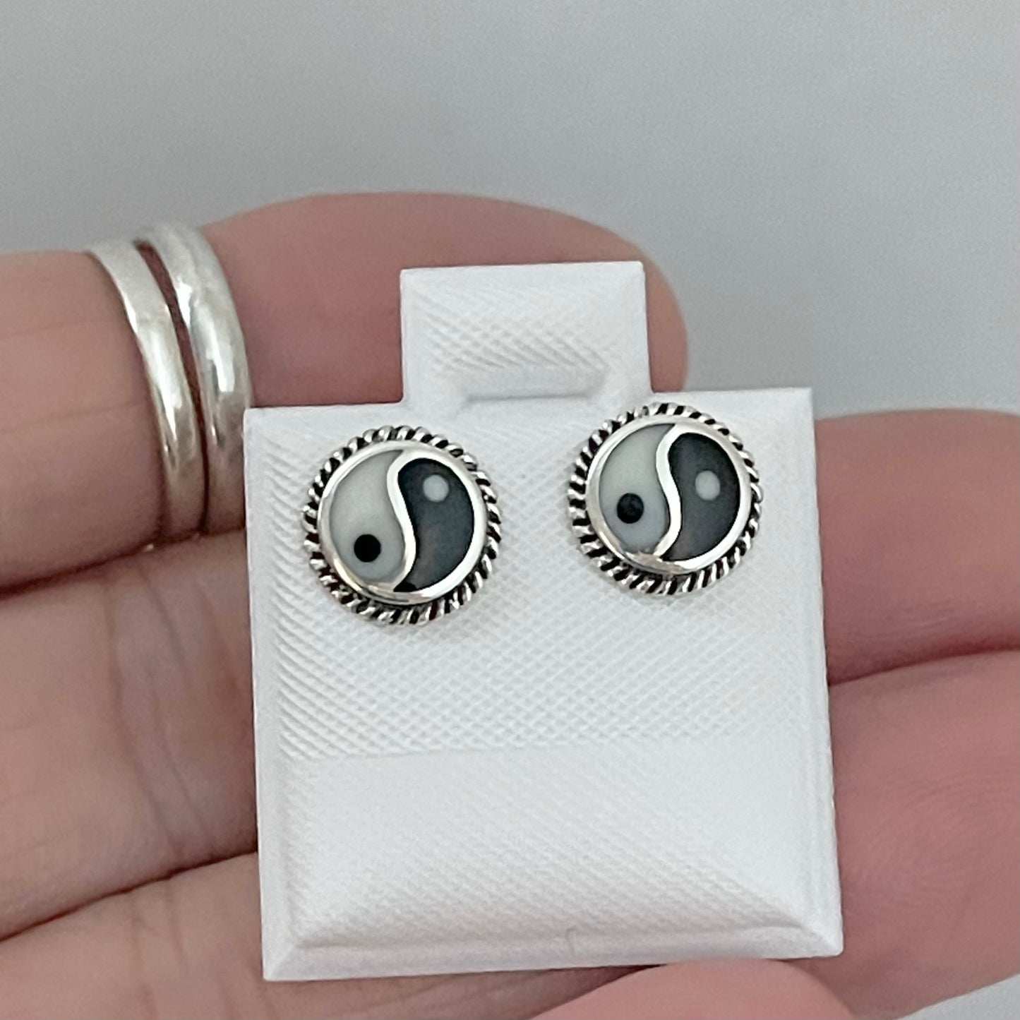 Sterling Silver Yin and Yang Earring with Braid, Stud Earrings, Yoga Earring