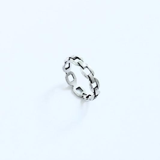 Sterling Silver Eternity Flat Round Chain Link Ring, Unisex Rings, Wedding Bands, Stackable