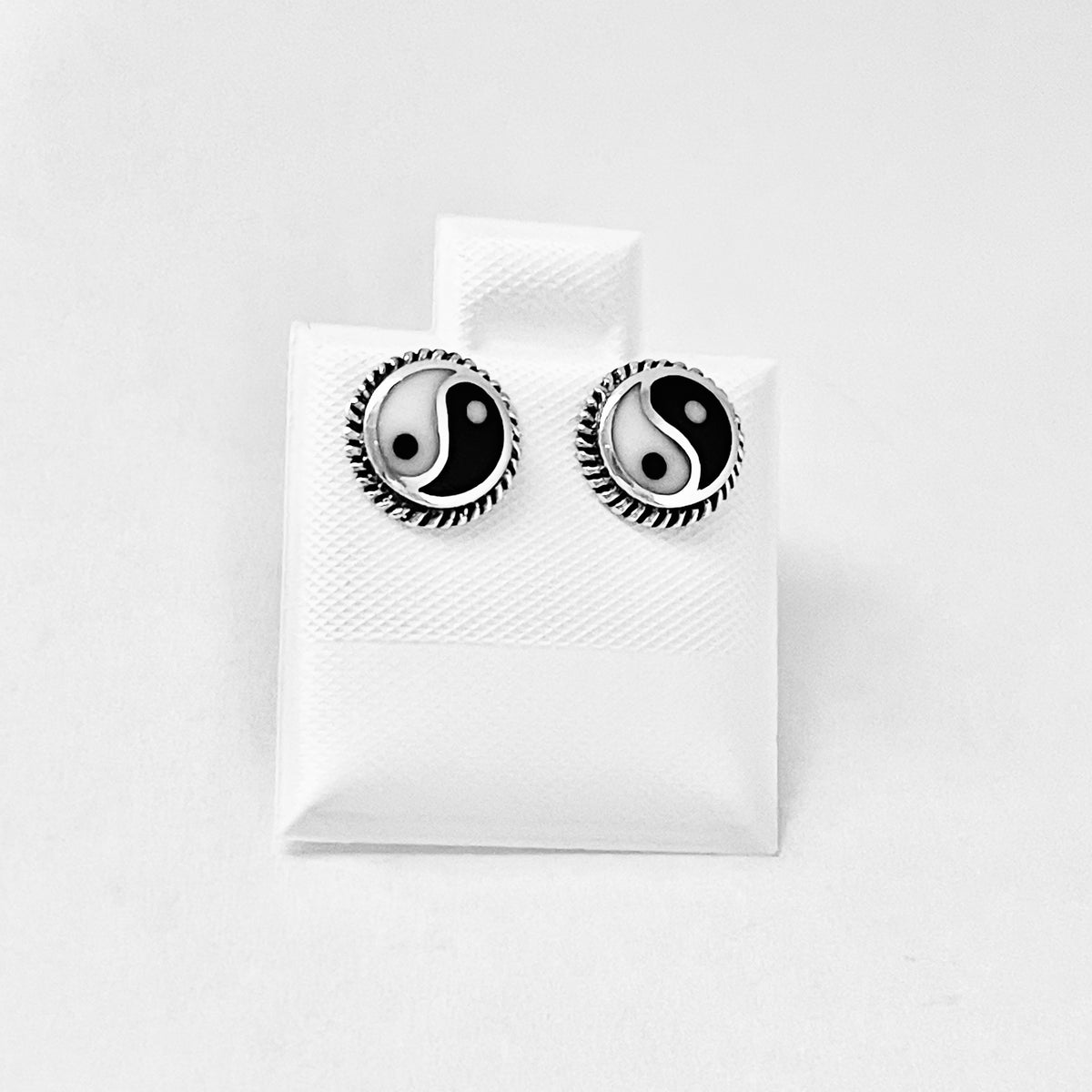 925 Sterling Silver Yin and Yang Stud Earring with Braid | Boho Zen Yoga Silver Earrings
