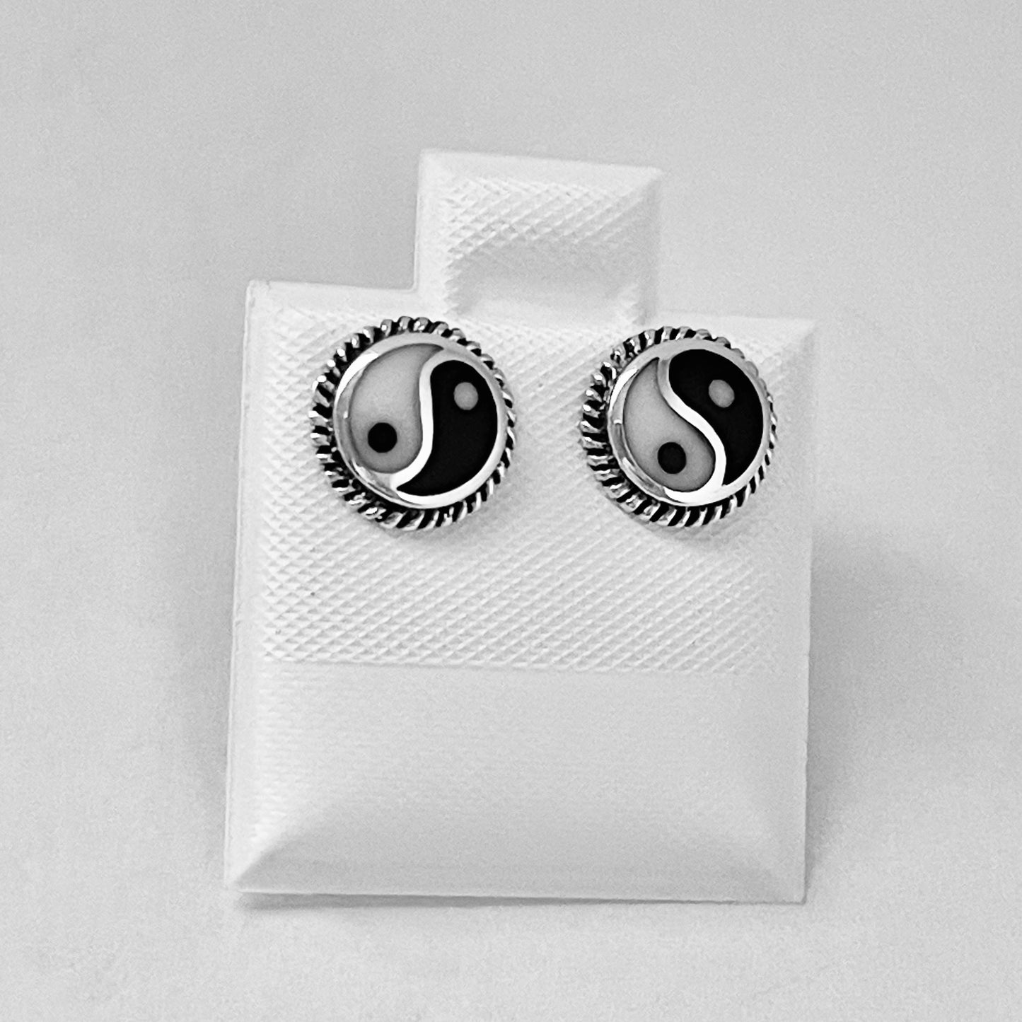 Sterling Silver Yin and Yang Earring with Braid, Stud Earrings, Yoga Earring