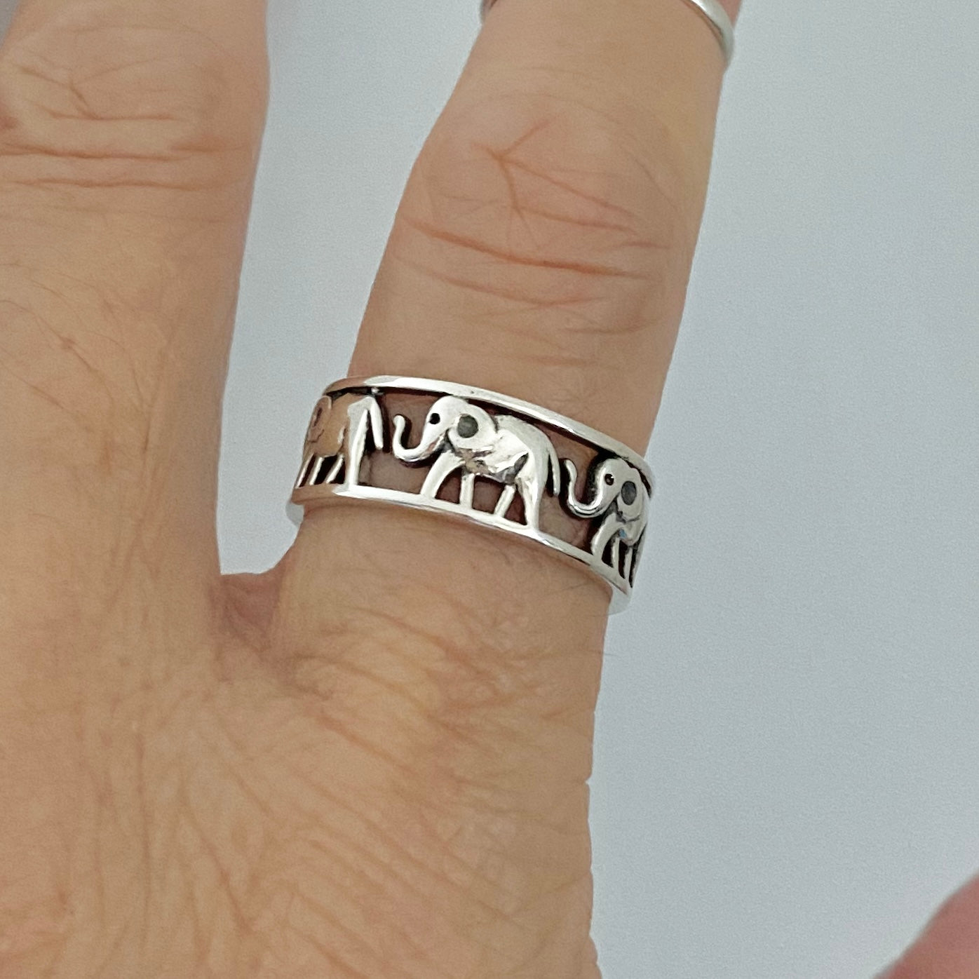 Sterling Silver Unisex Eternity Elephant Ring, Good Luck Ring, Animal Rings