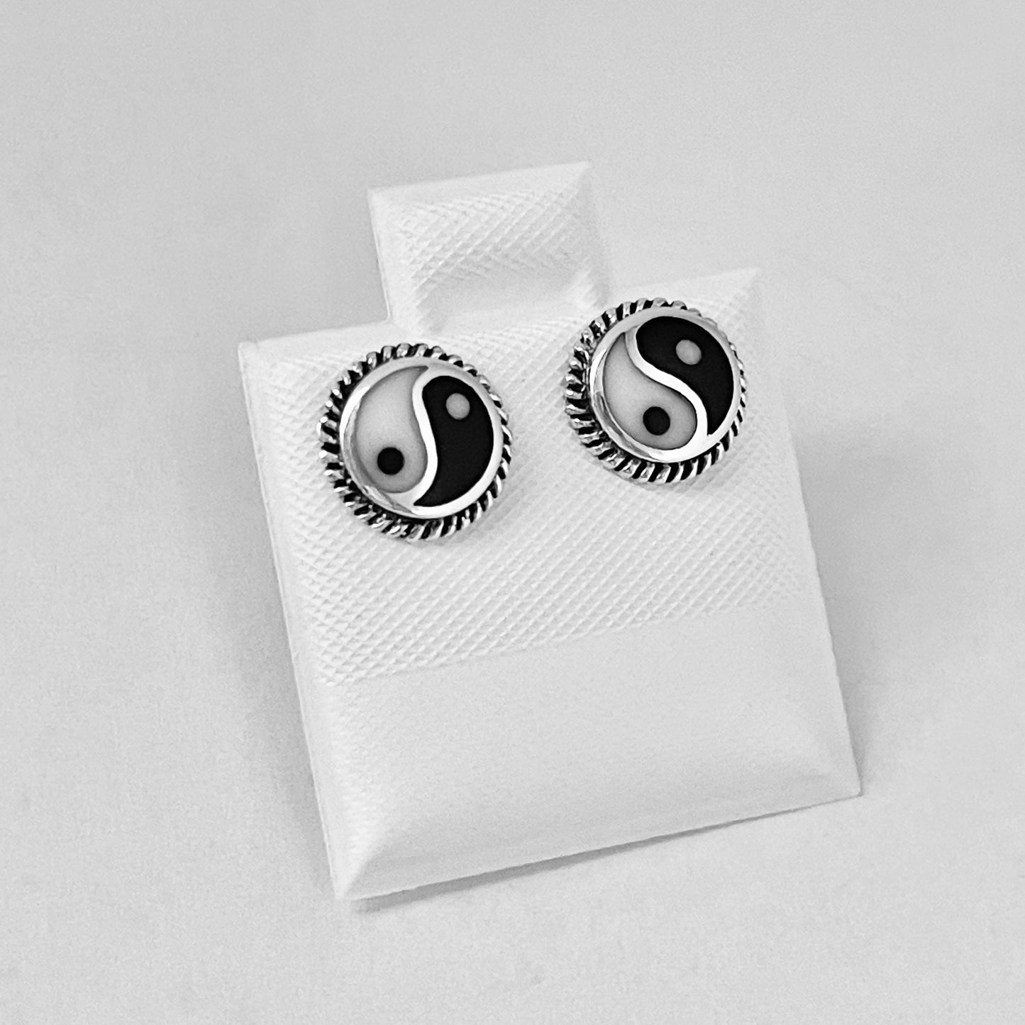 Sterling Silver Yin and Yang Earring with Braid, Stud Earrings, Yoga Earring