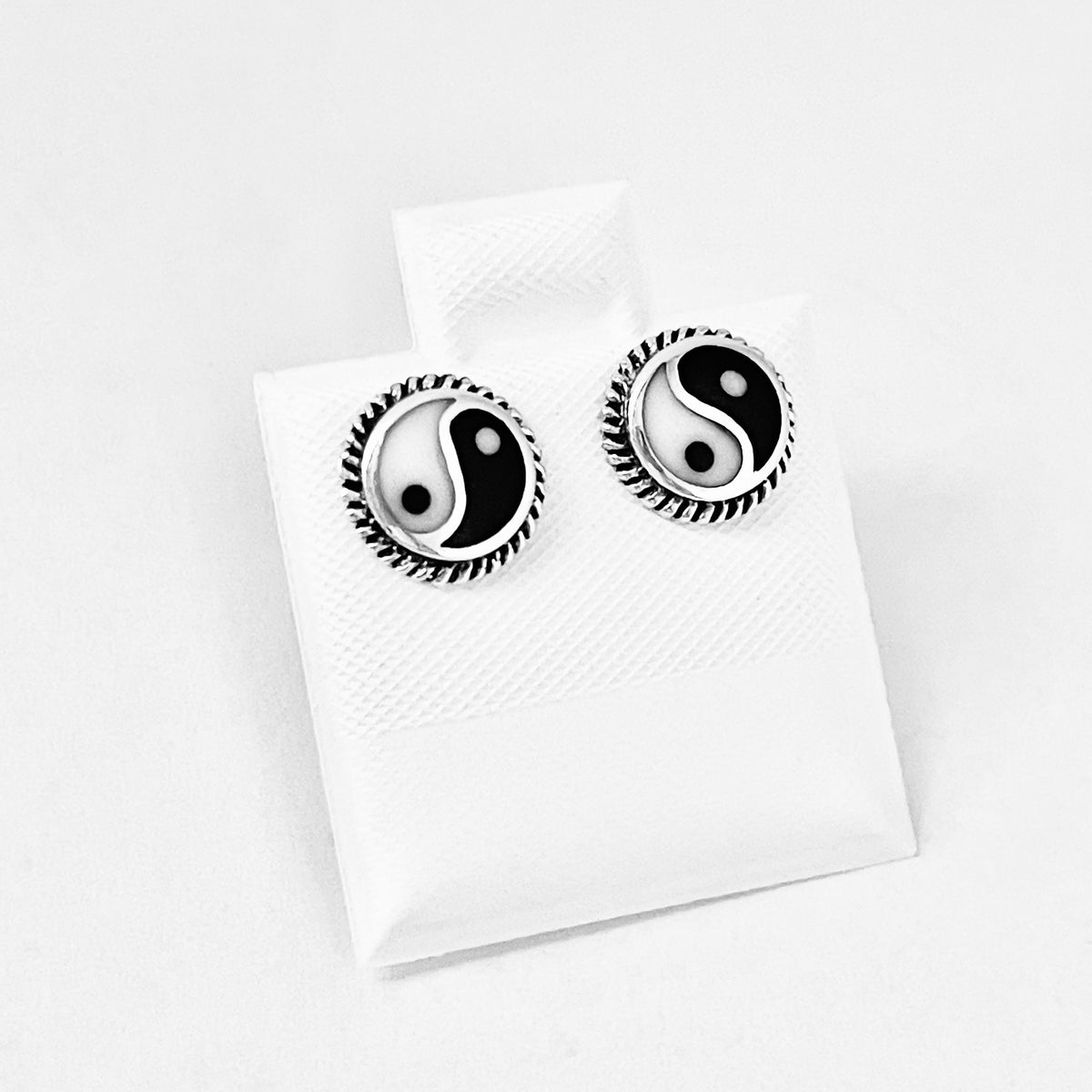 925 Sterling Silver Yin and Yang Stud Earring with Braid | Boho Zen Yoga Silver Earrings