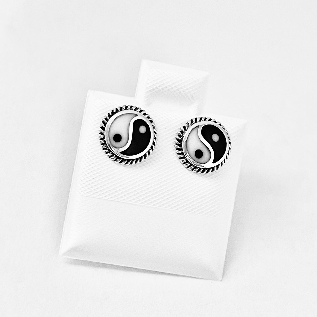 925 Sterling Silver Yin and Yang Stud Earring with Braid | Boho Zen Yoga Silver Earrings