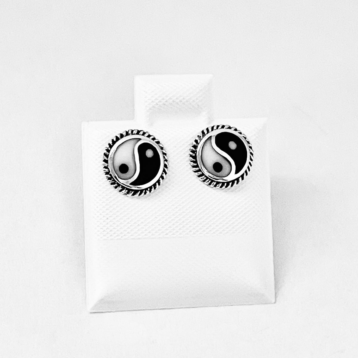 925 Sterling Silver Yin and Yang Stud Earring with Braid | Boho Zen Yoga Silver Earrings