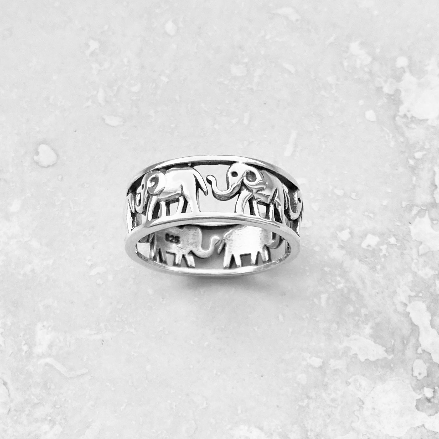 Sterling Silver Unisex Eternity Elephant Ring, Good Luck Ring, Animal Rings