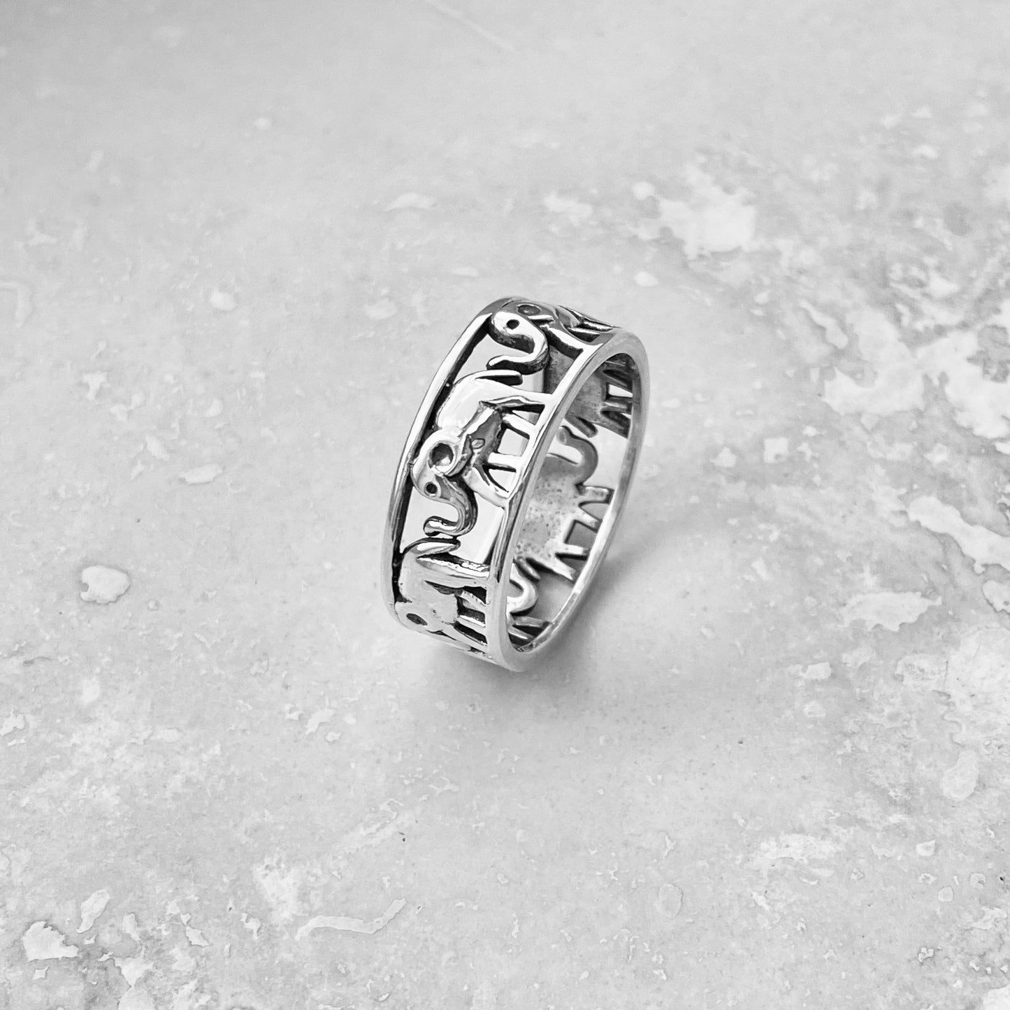 Sterling Silver Unisex Eternity Elephant Ring, Good Luck Ring, Animal Rings