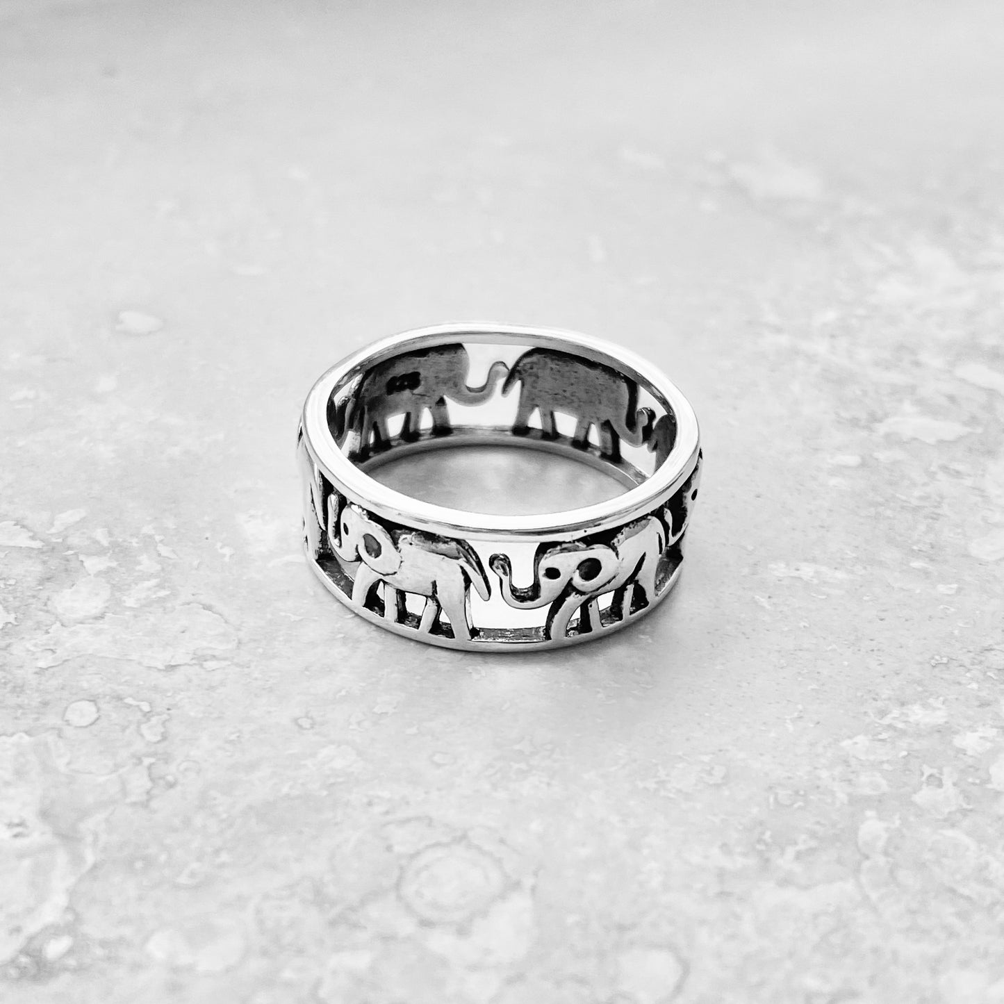 Sterling Silver Unisex Eternity Elephant Ring, Good Luck Ring, Animal Rings