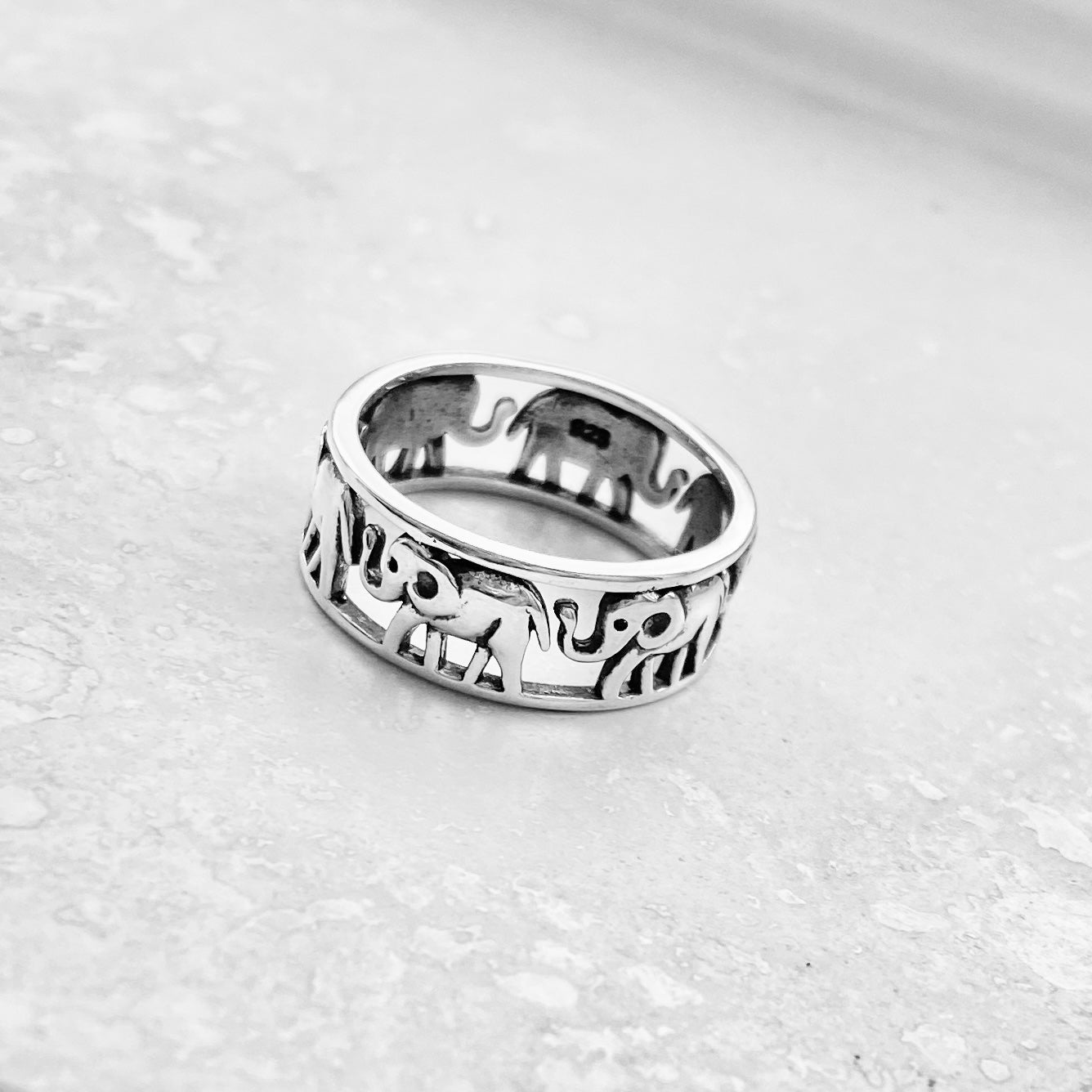 Sterling Silver Unisex Eternity Elephant Ring, Good Luck Ring, Animal Rings