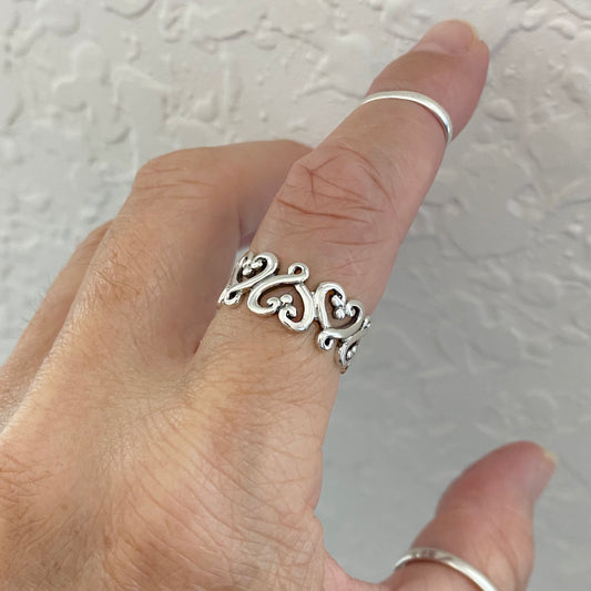 Sterling Silver Eternity Swirl Hearts Band Ring, Infinity Love Silver Rings