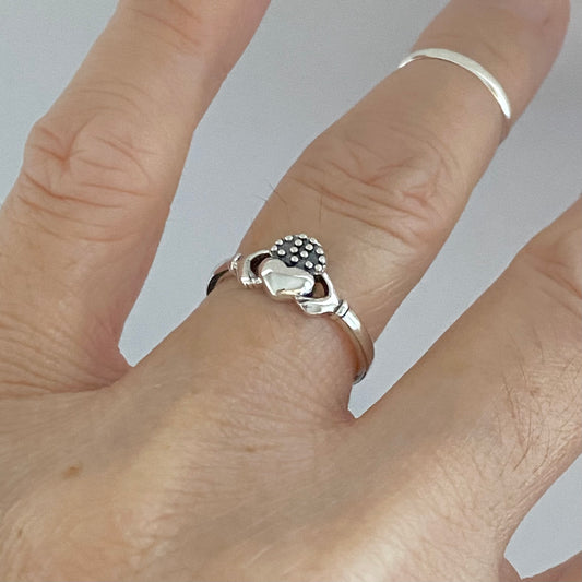 Sterling Silver Minimalist Irish Claddagh Ring, Heart Ring, Silver Rings, Crown Ring