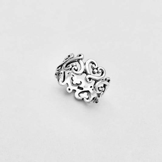 Sterling Silver Eternity Swirl Heart Band Ring, Love Hearts Jewelry