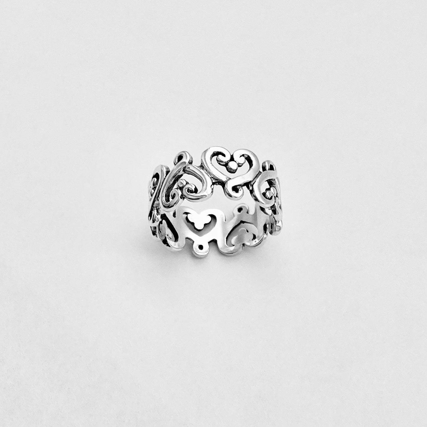 Sterling Silver Eternity Swirl Heart Band Ring, Love Hearts Jewelry