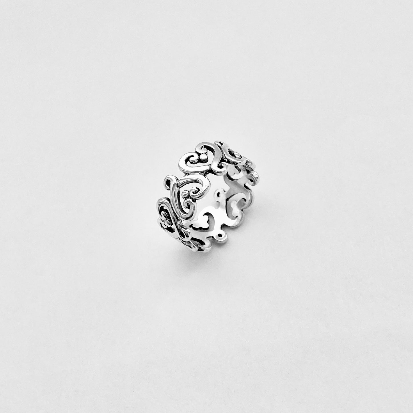 Sterling Silver Eternity Swirl Heart Band Ring, Love Hearts Jewelry
