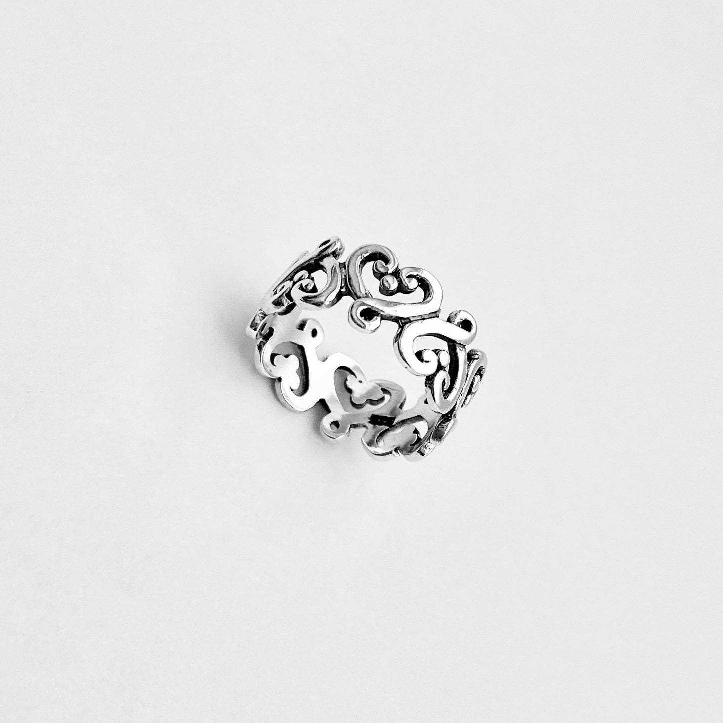 Sterling Silver Eternity Swirl Heart Band Ring, Love Hearts Jewelry