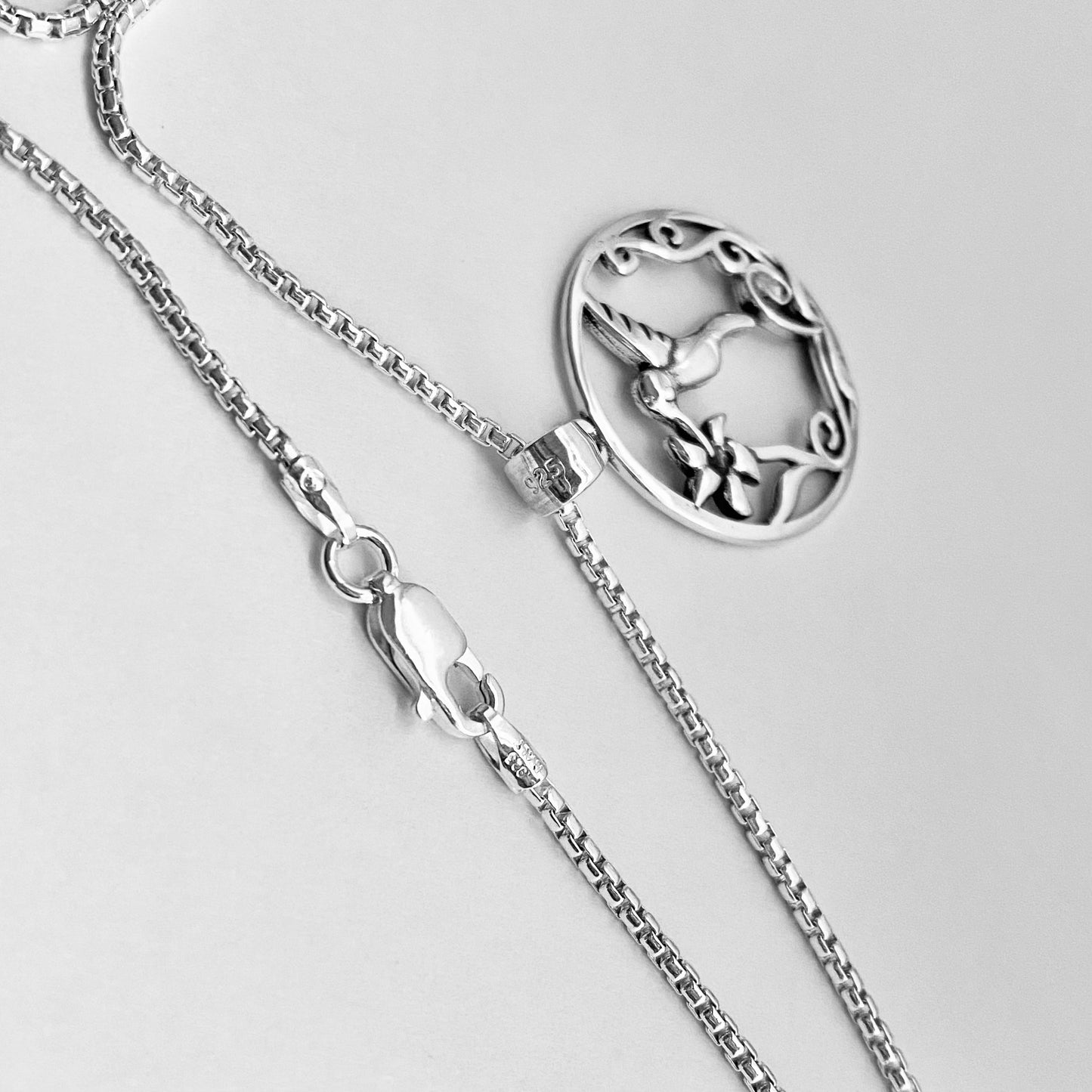 Sterling Silver Flower and Hummingbird Necklace, Silver Necklaces, Spirit Bird Necklace