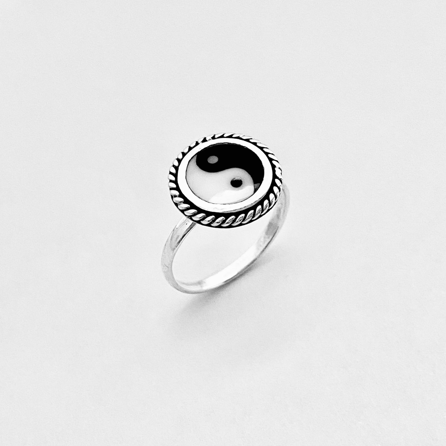 Sterling Silver Round Yin and Yang Ring with Rope, Yoga Ring, Silver Rings, Balance of Life