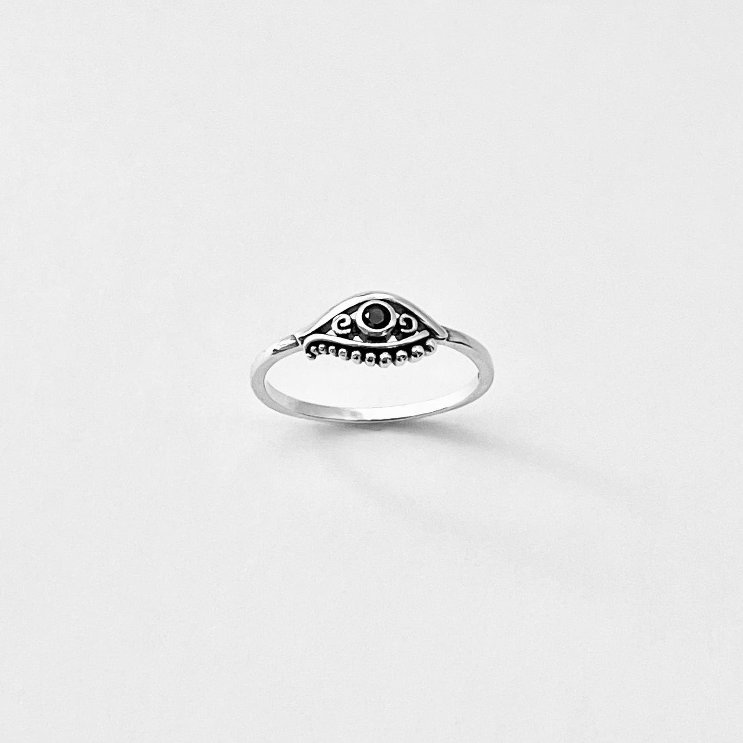 925 Sterling Silver Egyptian Eye Ring with Black CZ | Evil Eye Protector Silver Rings