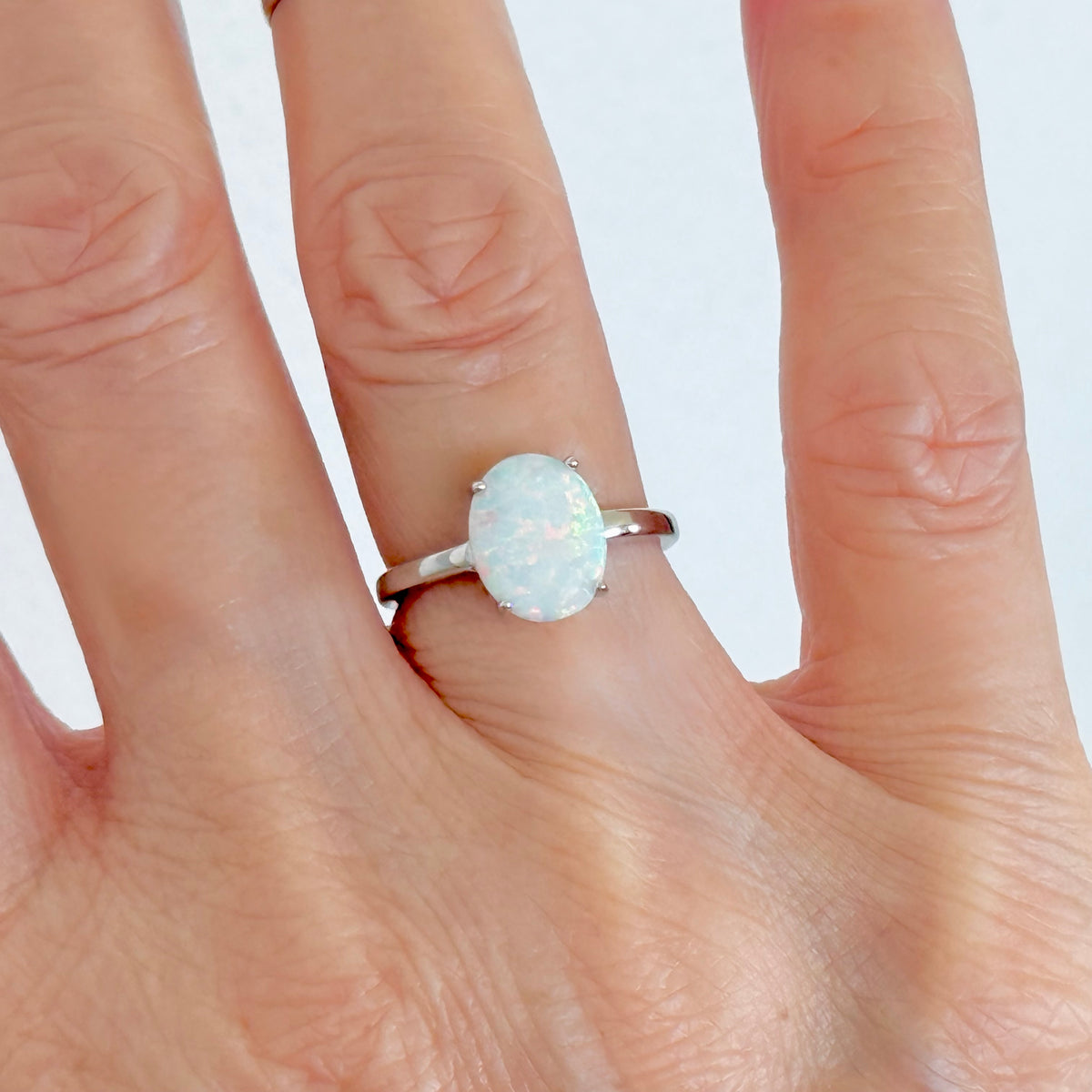 925 Sterling Silver Solitaire Wedding White Lab Opal Ring | October Birthstone Silver  Rings