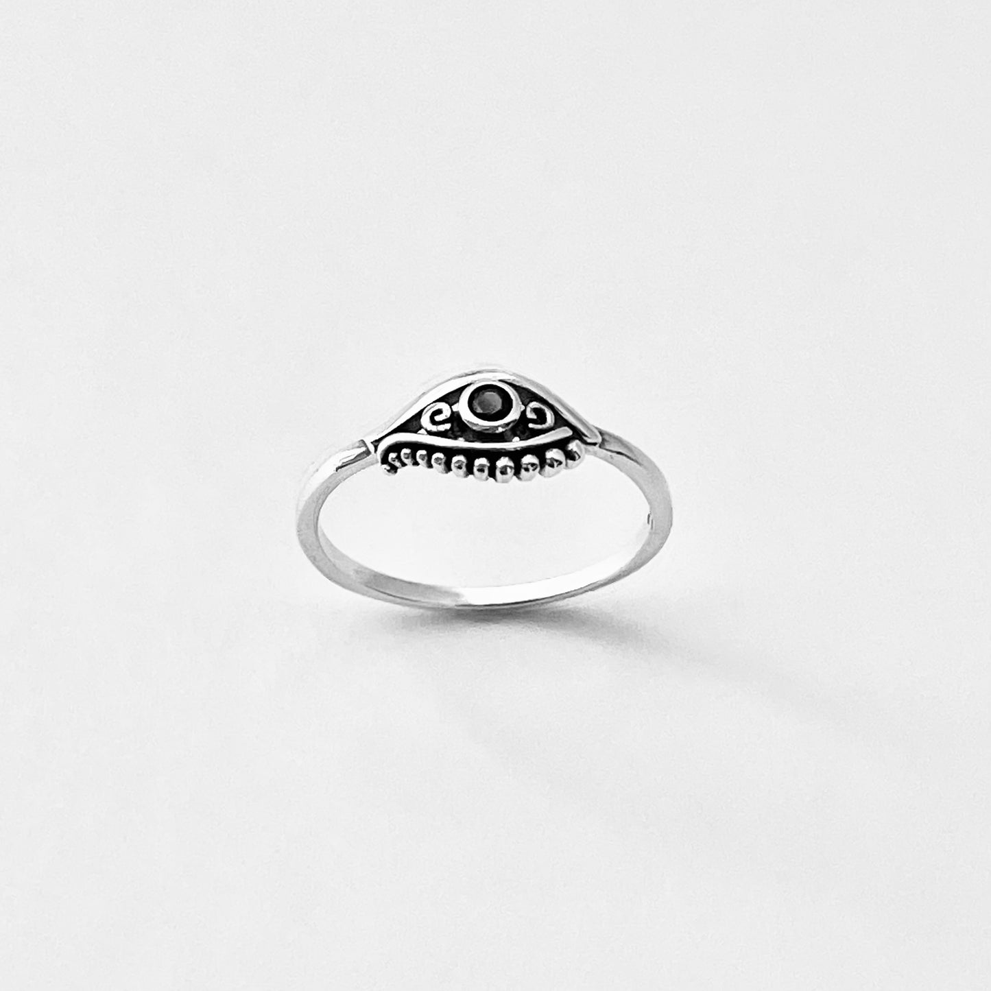 925 Sterling Silver Egyptian Eye Ring with Black CZ | Evil Eye Protector Silver Rings
