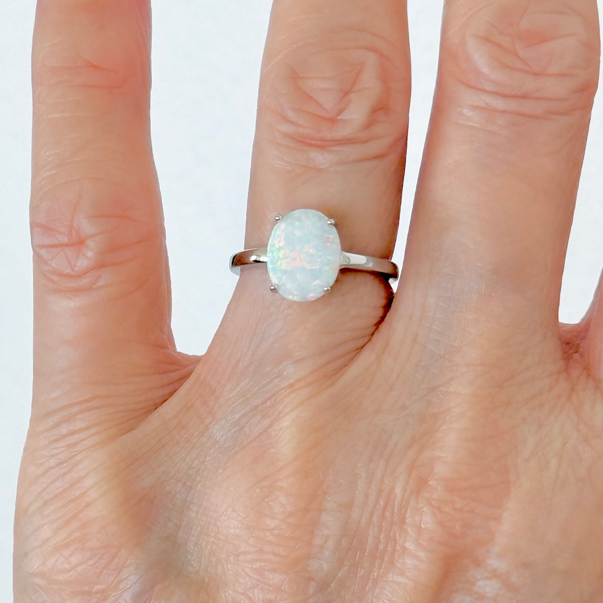 925 Sterling Silver Solitaire Wedding White Lab Opal Ring | October Birthstone Silver  Rings
