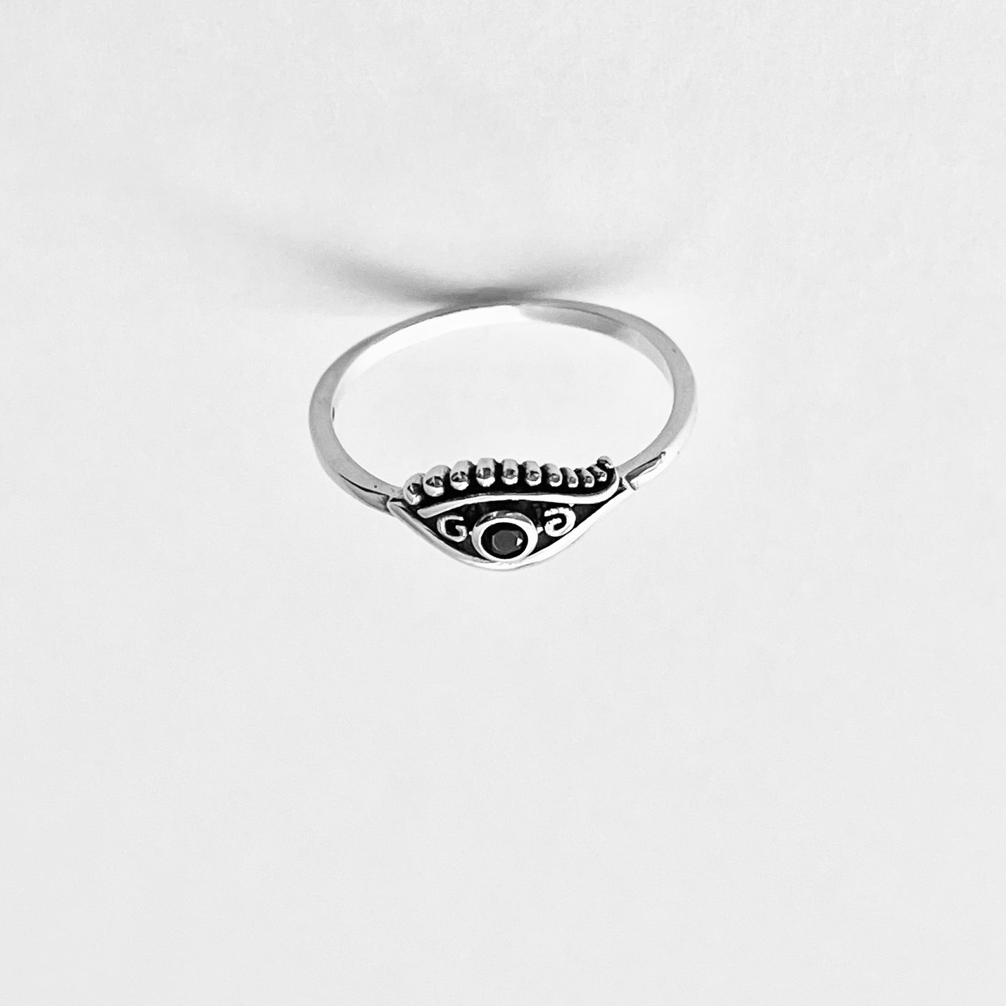 925 Sterling Silver Egyptian Eye Ring with Black CZ | Evil Eye Protector Silver Rings