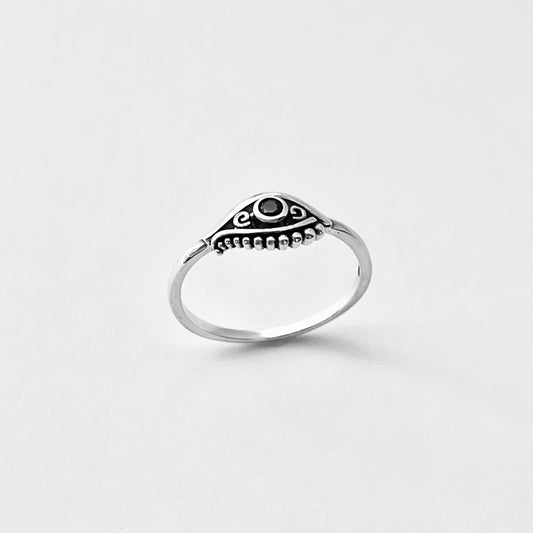 925 Sterling Silver Egyptian Eye Ring with Black CZ | Evil Eye Protector Silver Rings