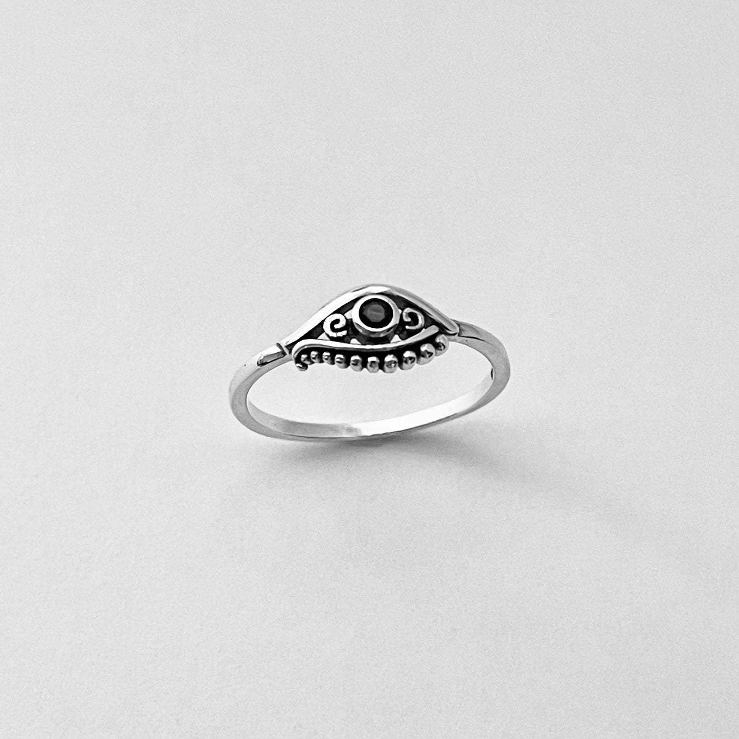 Sterling Silver Small Egyptian Eye Ring with Black CZ, Evil Eye Rings, Protection Ring