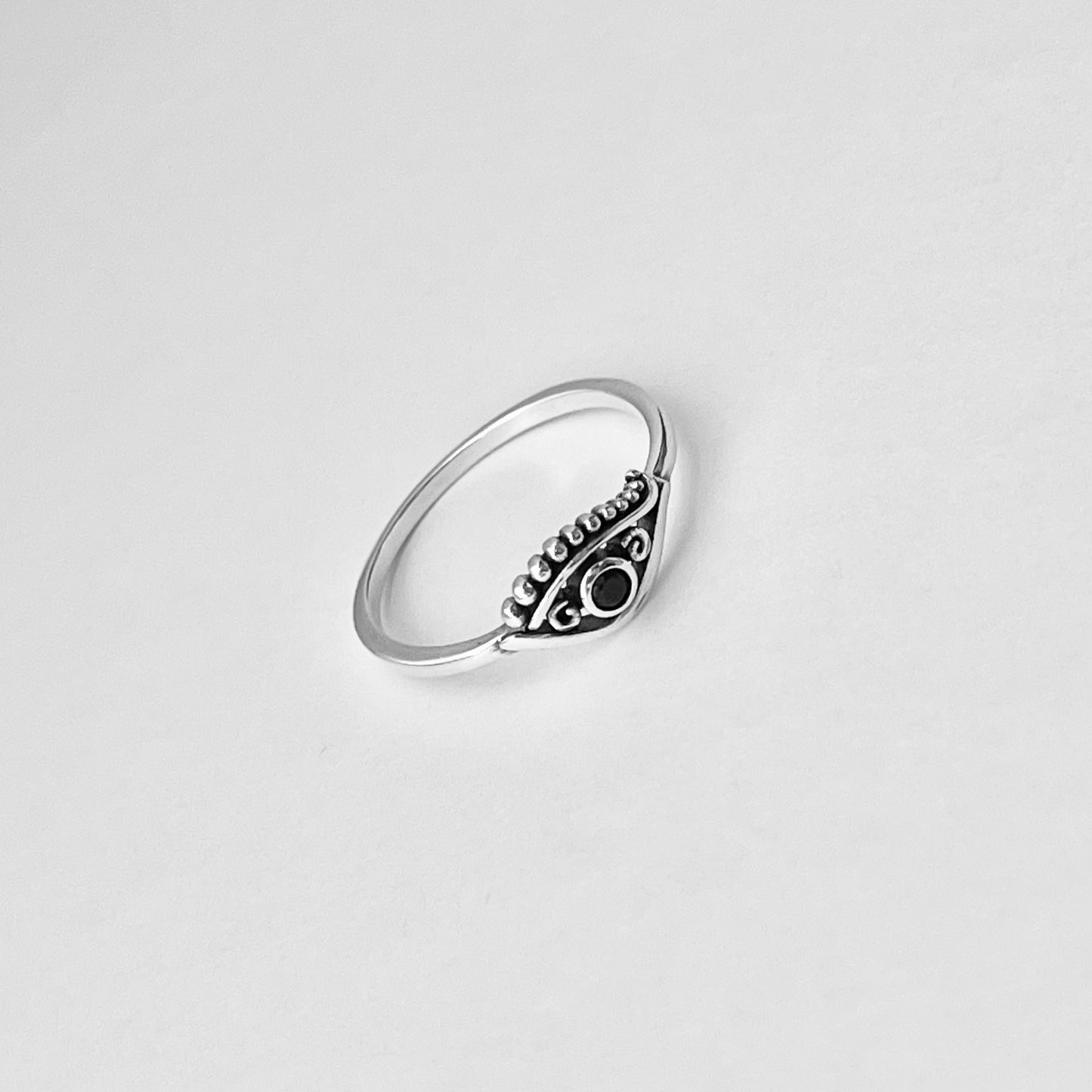 Sterling Silver Small Egyptian Eye Ring with Black CZ, Evil Eye Rings, Protection Ring