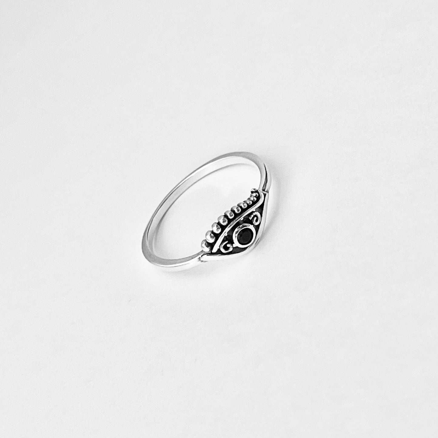 925 Sterling Silver Egyptian Eye Ring with Black CZ | Evil Eye Protector Silver Rings