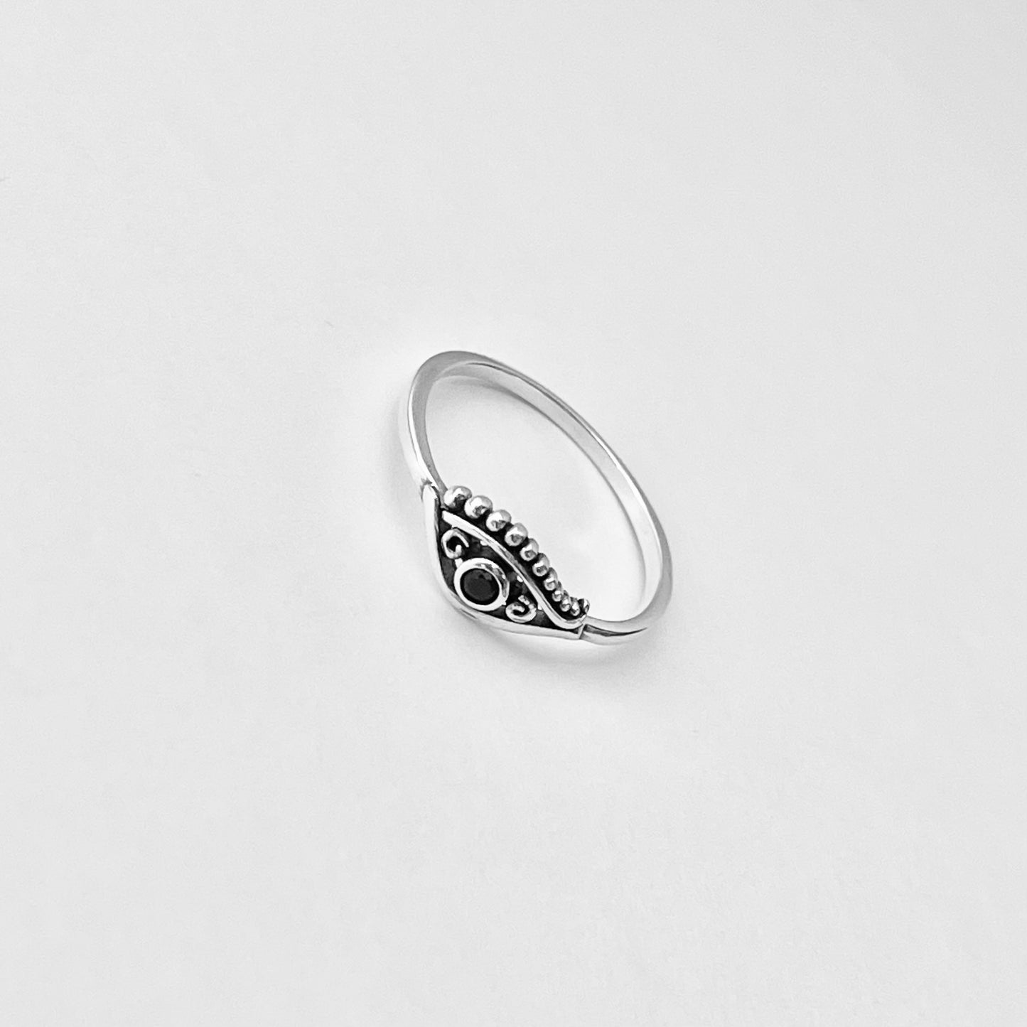 Sterling Silver Small Egyptian Eye Ring with Black CZ, Evil Eye Rings, Protection Ring