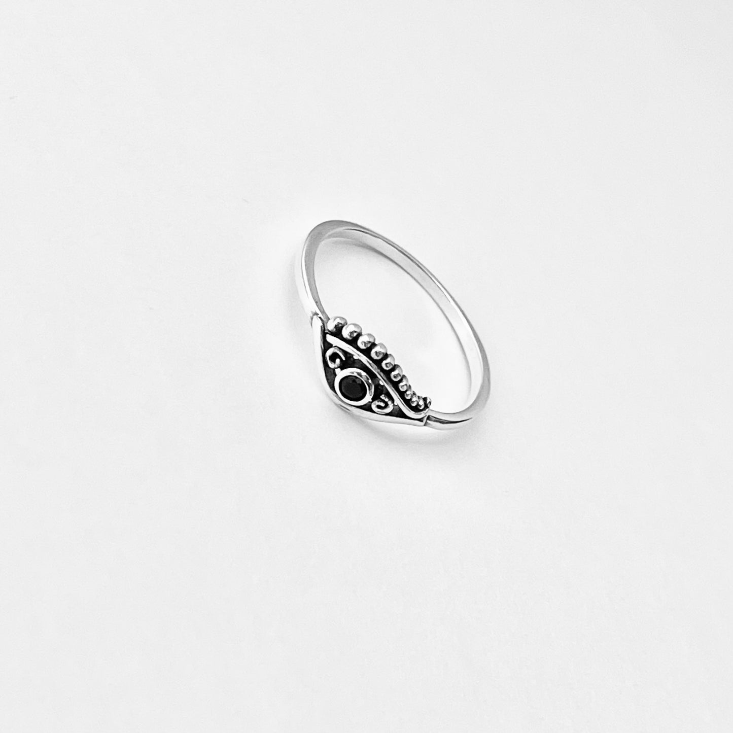 925 Sterling Silver Egyptian Eye Ring with Black CZ | Evil Eye Protector Silver Rings