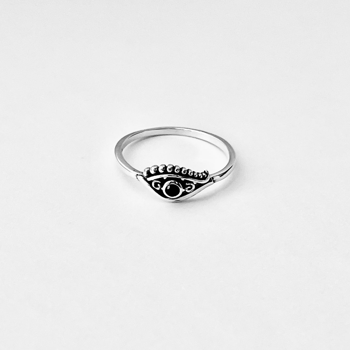 925 Sterling Silver Egyptian Eye Ring with Black CZ | Evil Eye Protector Silver Rings