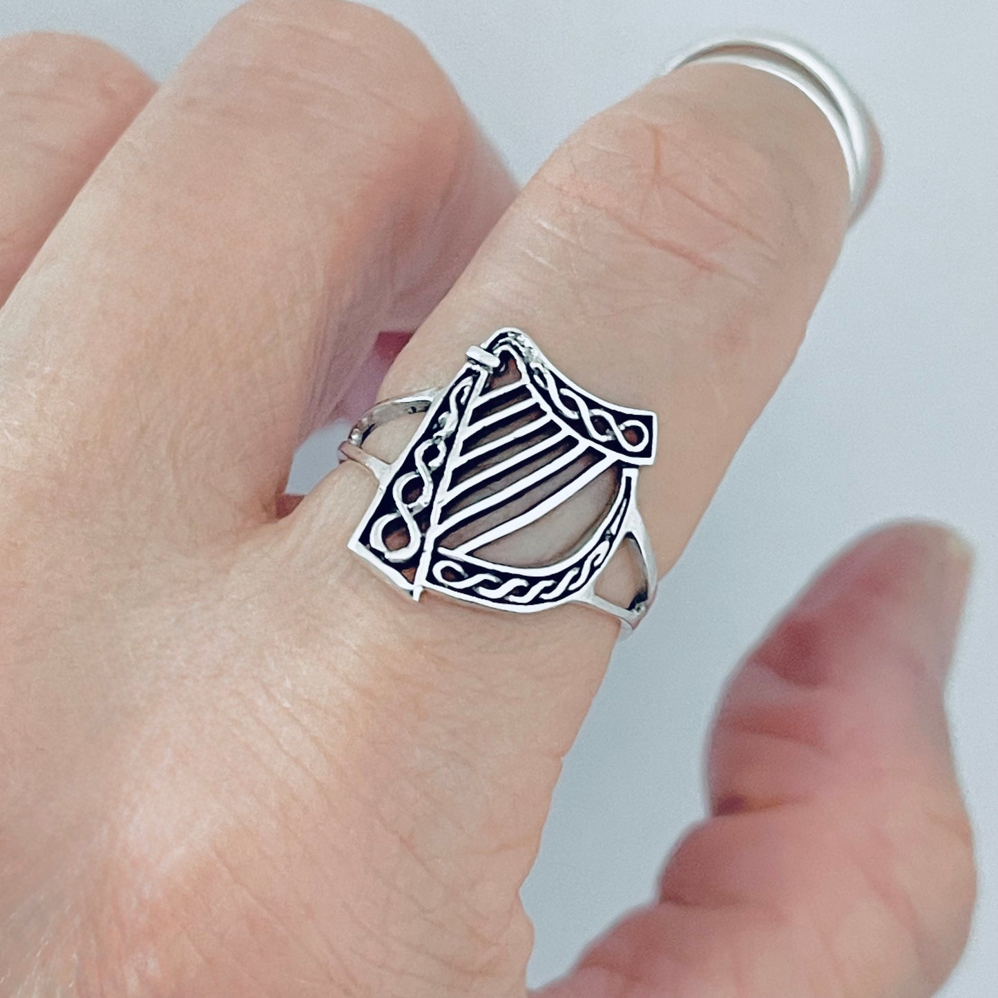 Sterling Silver Harp Musical Instrument Ring, Orchestra Jazz Jewelry