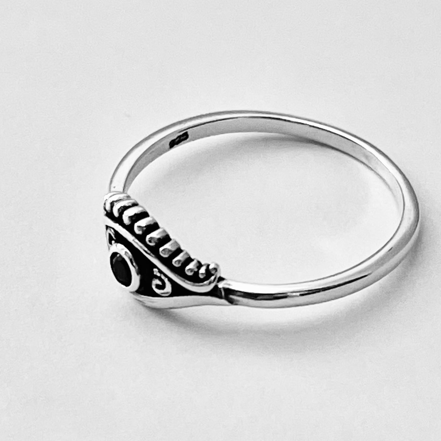 Sterling Silver Small Egyptian Eye Ring with Black CZ, Evil Eye Rings, Protection Ring