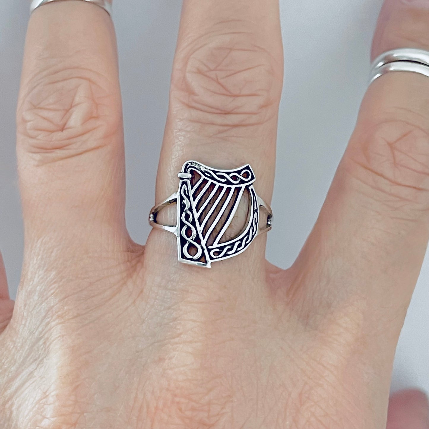 Sterling Silver Harp Musical Instrument Ring, Orchestra Jazz Jewelry