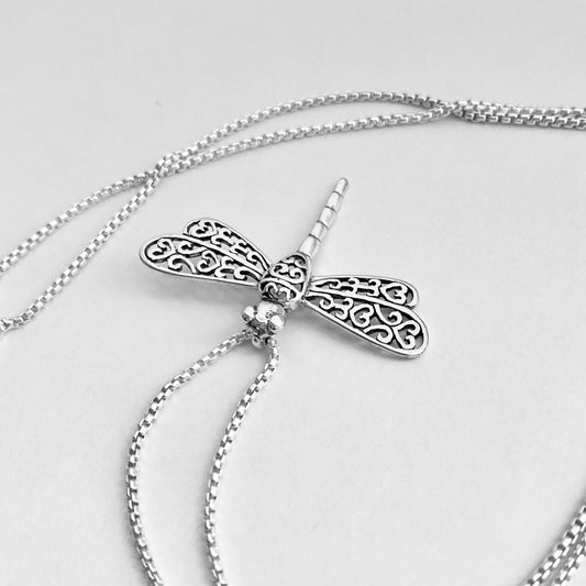 Sterling Silver Filigree Dragonfly Necklace, Spirit Bug Necklace, Silver Necklaces