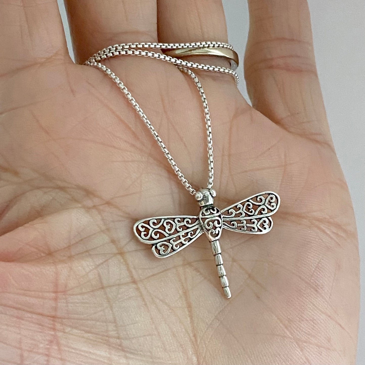 Sterling Silver Filigree Dragonfly Necklace, Spirit Bug Necklace, Silver Necklaces