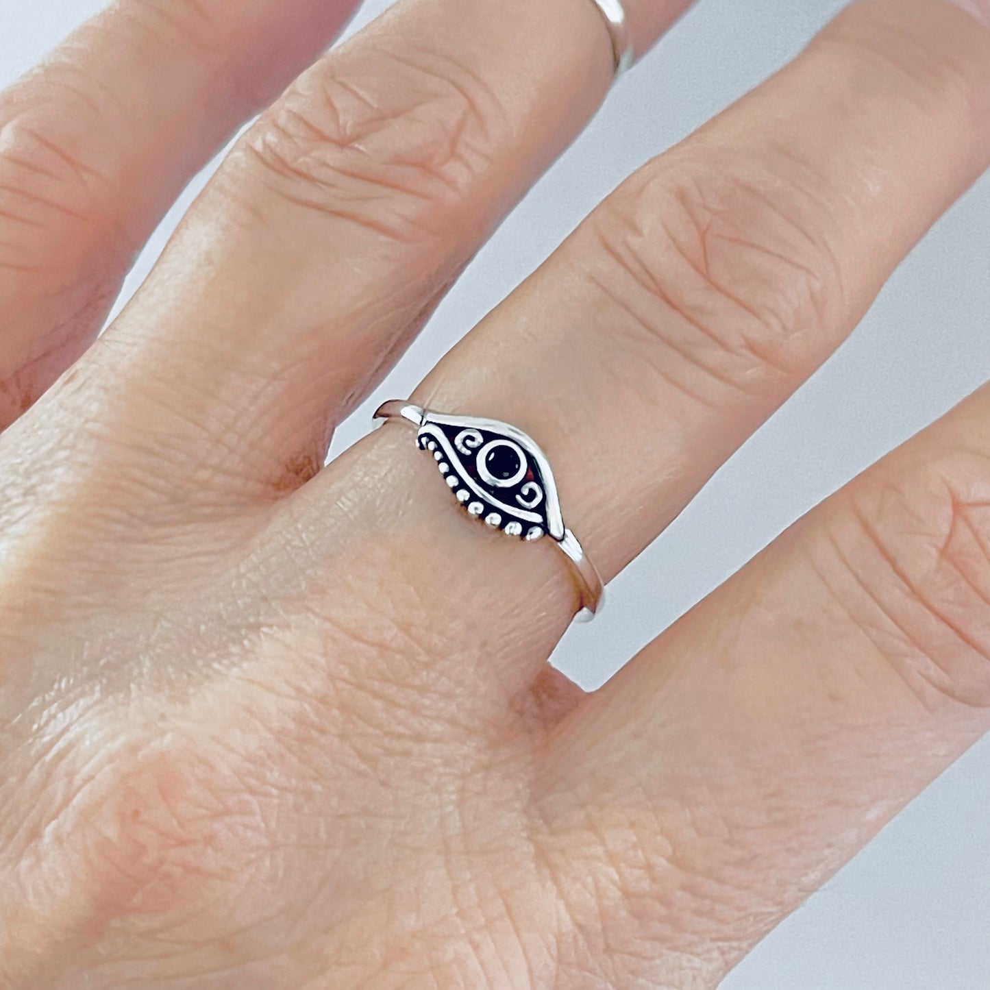 925 Sterling Silver Egyptian Eye Ring with Black CZ | Evil Eye Protector Silver Rings