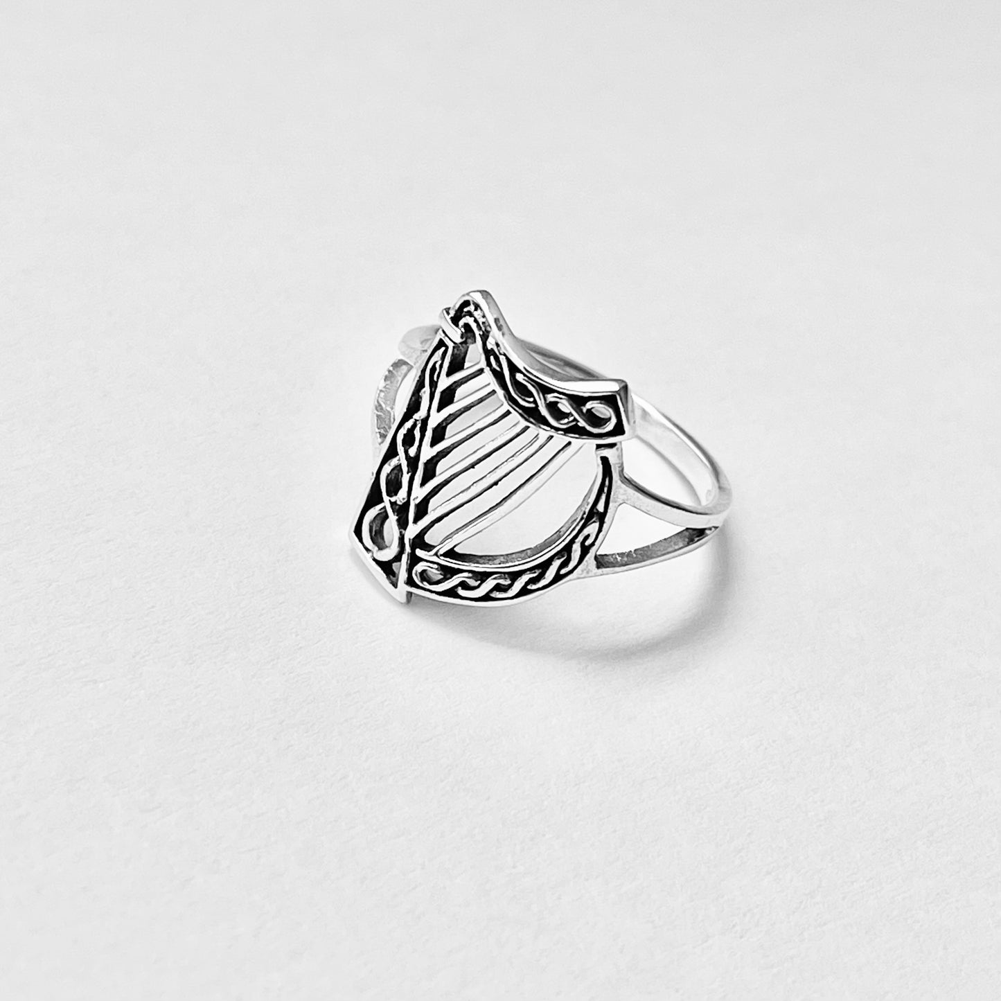 Sterling Silver Harp Musical Instrument Ring, Orchestra Jazz Jewelry