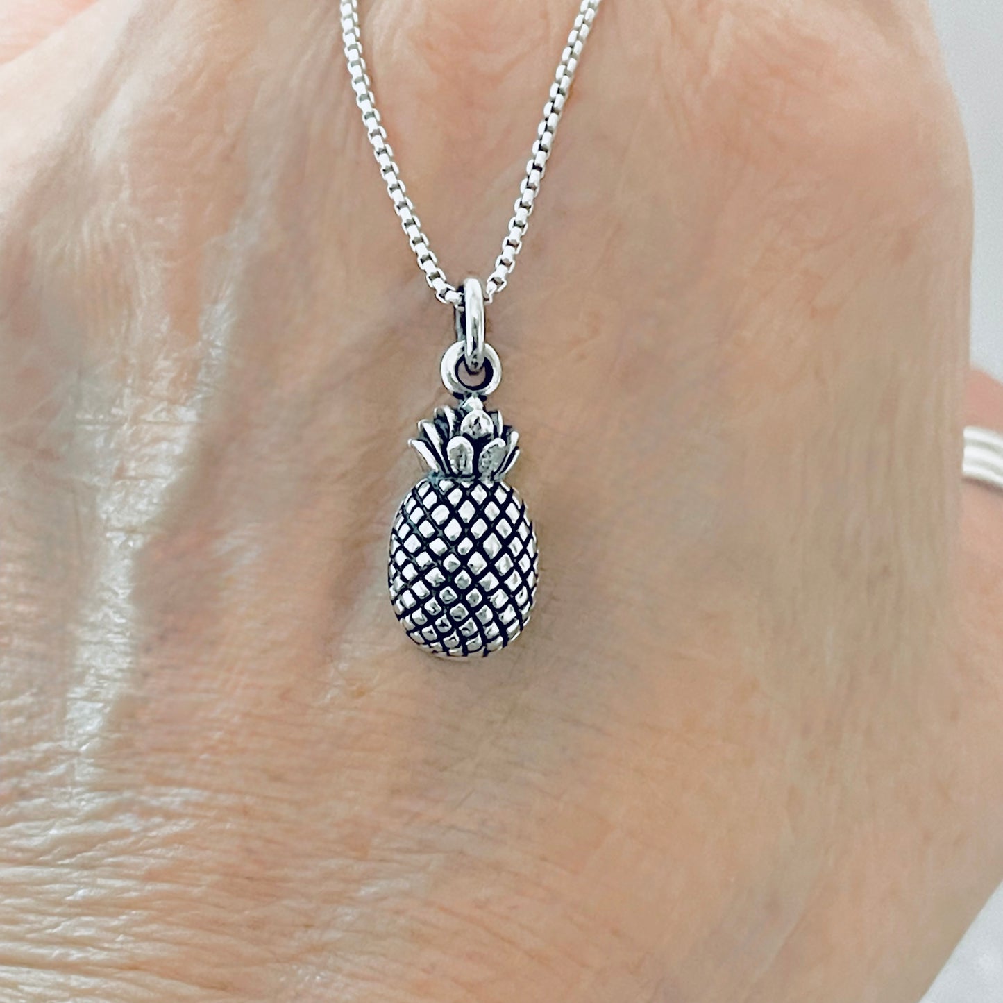 Sterling Silver Pineapple Necklace – Dainty Fruit Pendant Silver Chain