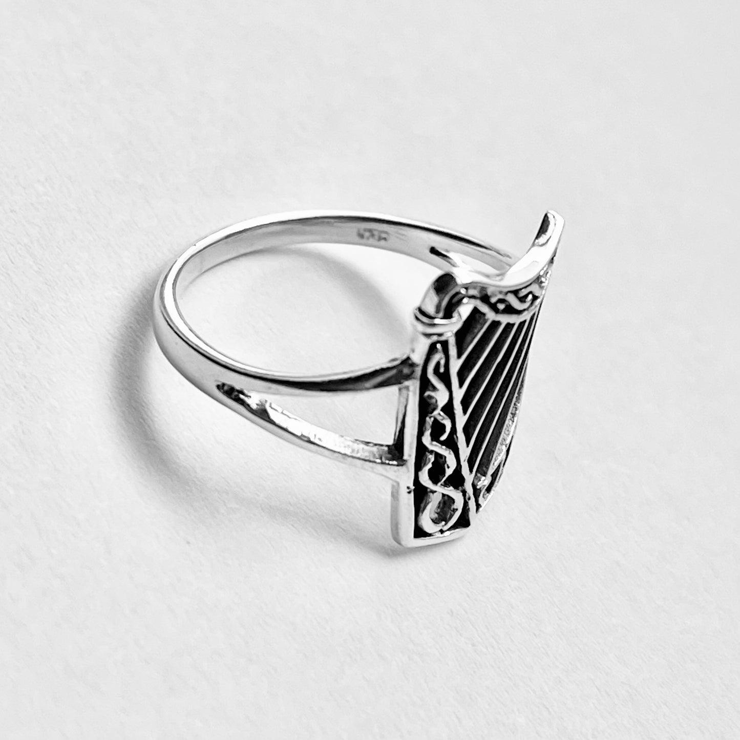 Sterling Silver Harp Musical Instrument Ring, Orchestra Jazz Jewelry