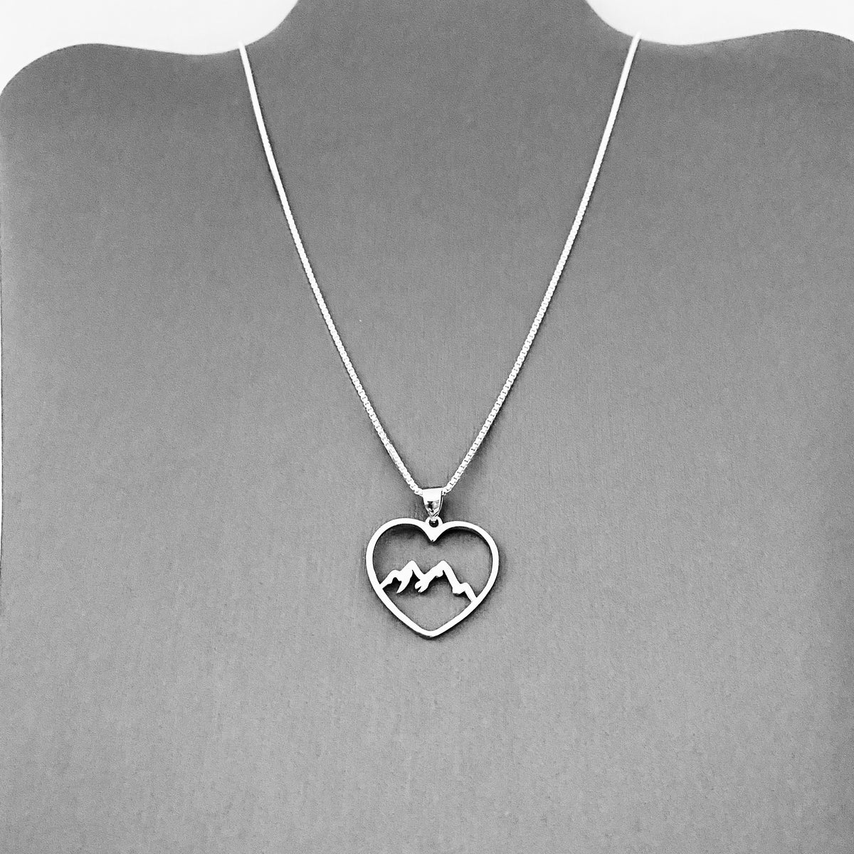 925 Sterling Silver Heart Mountain Necklace | Statement Love Nature Pendant Chain