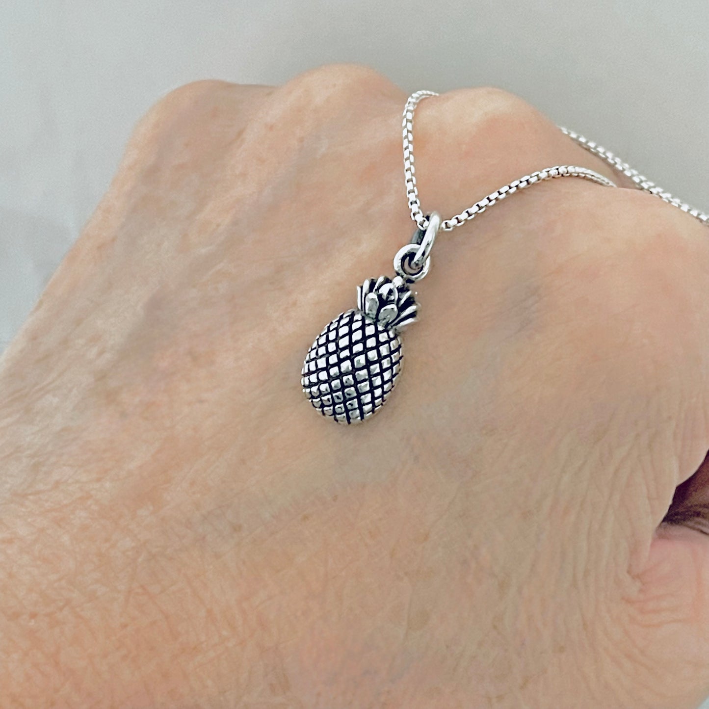 Sterling Silver Pineapple Necklace – Dainty Fruit Pendant Silver Chain