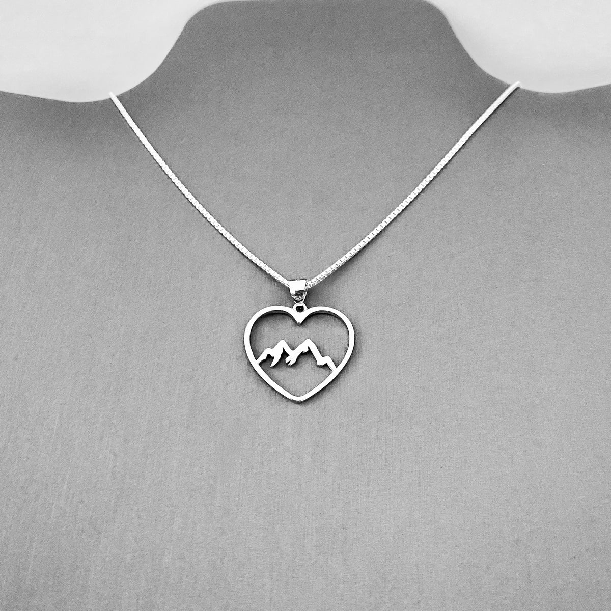 925 Sterling Silver Heart Mountain Necklace | Statement Love Nature Pendant Chain