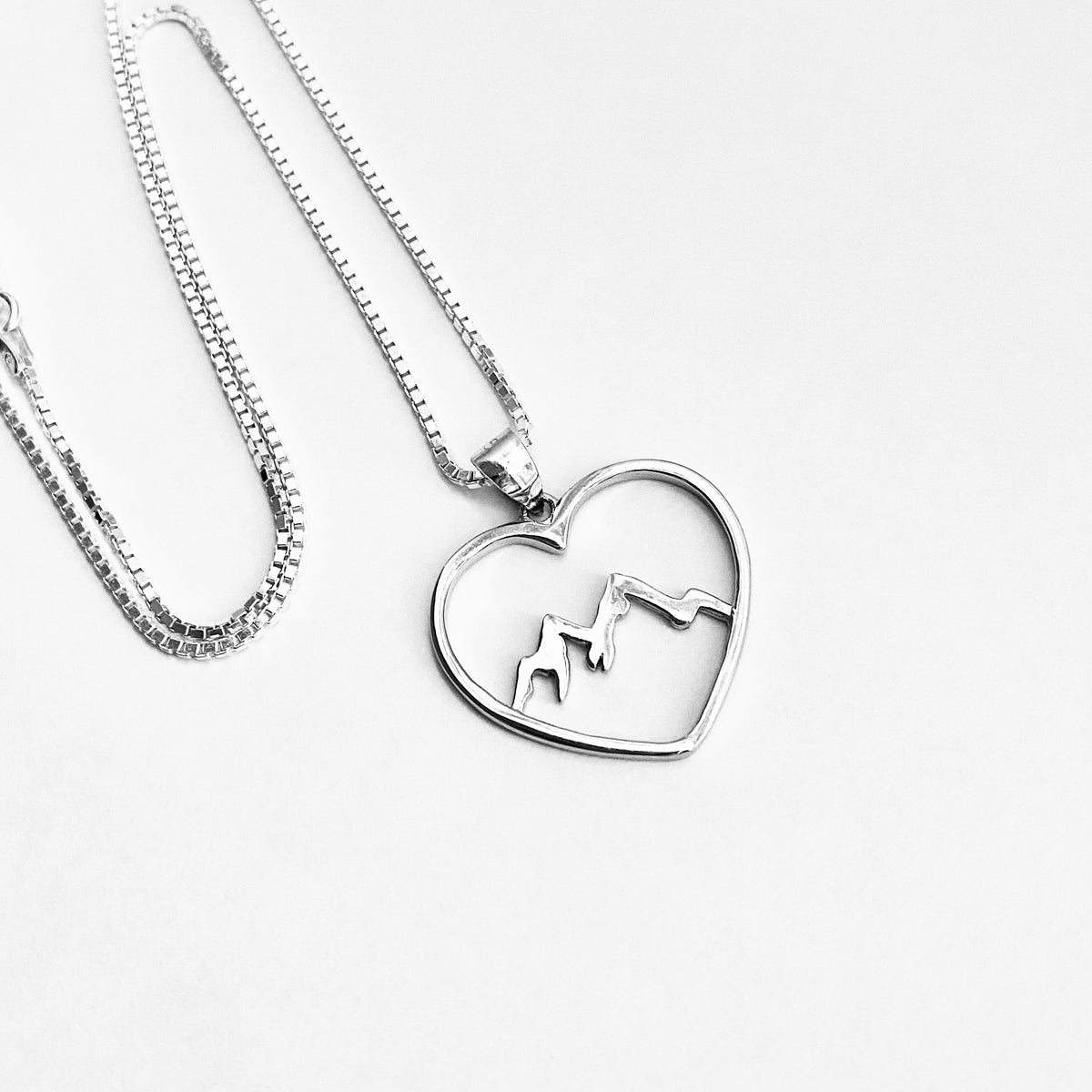 925 Sterling Silver Heart Mountain Necklace | Statement Love Nature Pendant Chain