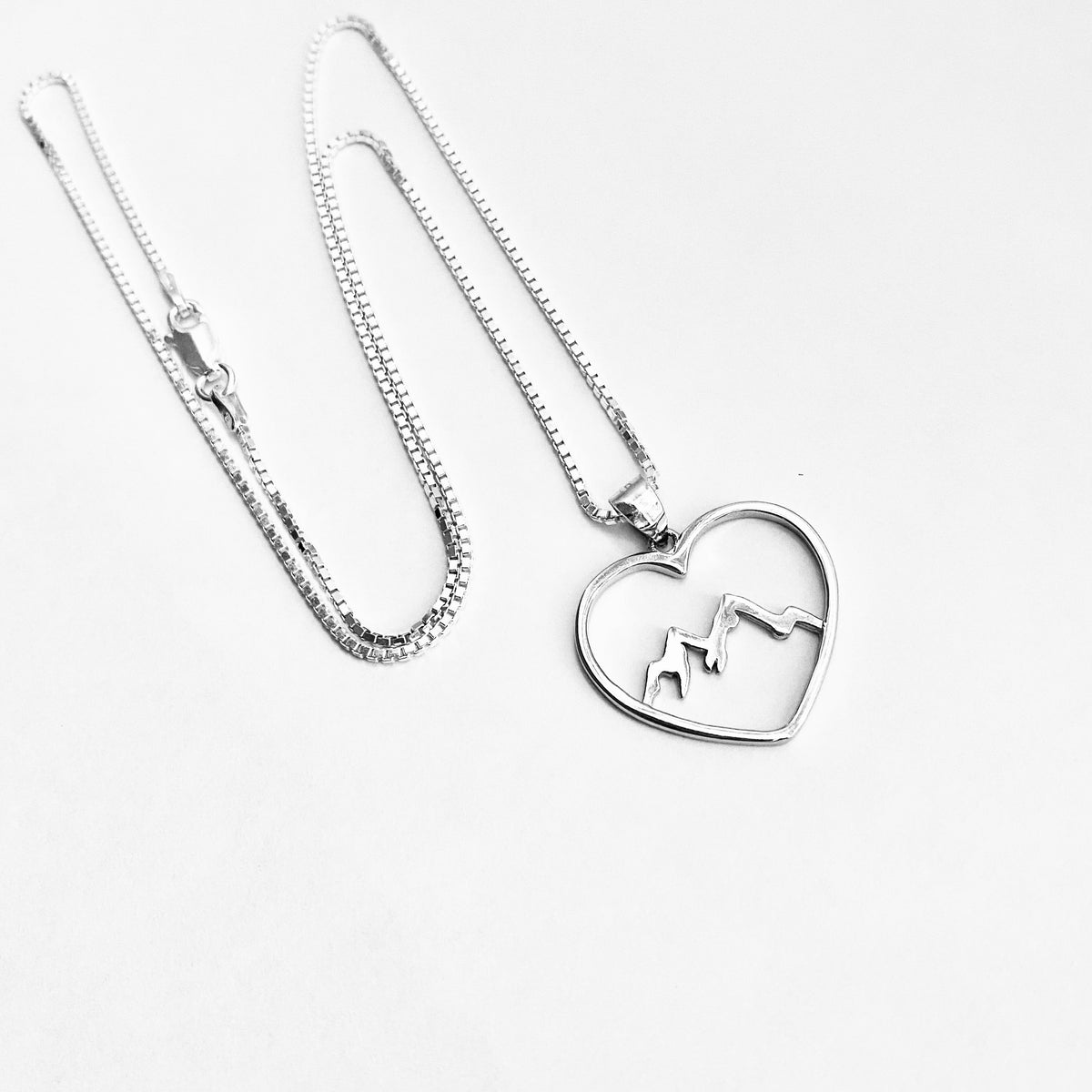 925 Sterling Silver Heart Mountain Necklace | Statement Love Nature Pendant Chain