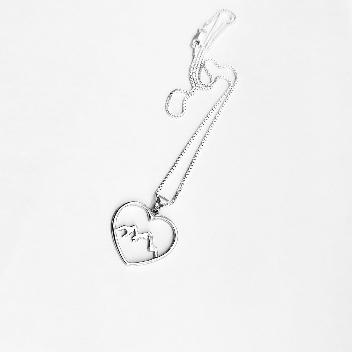 925 Sterling Silver Heart Mountain Necklace | Statement Love Nature Pendant Chain