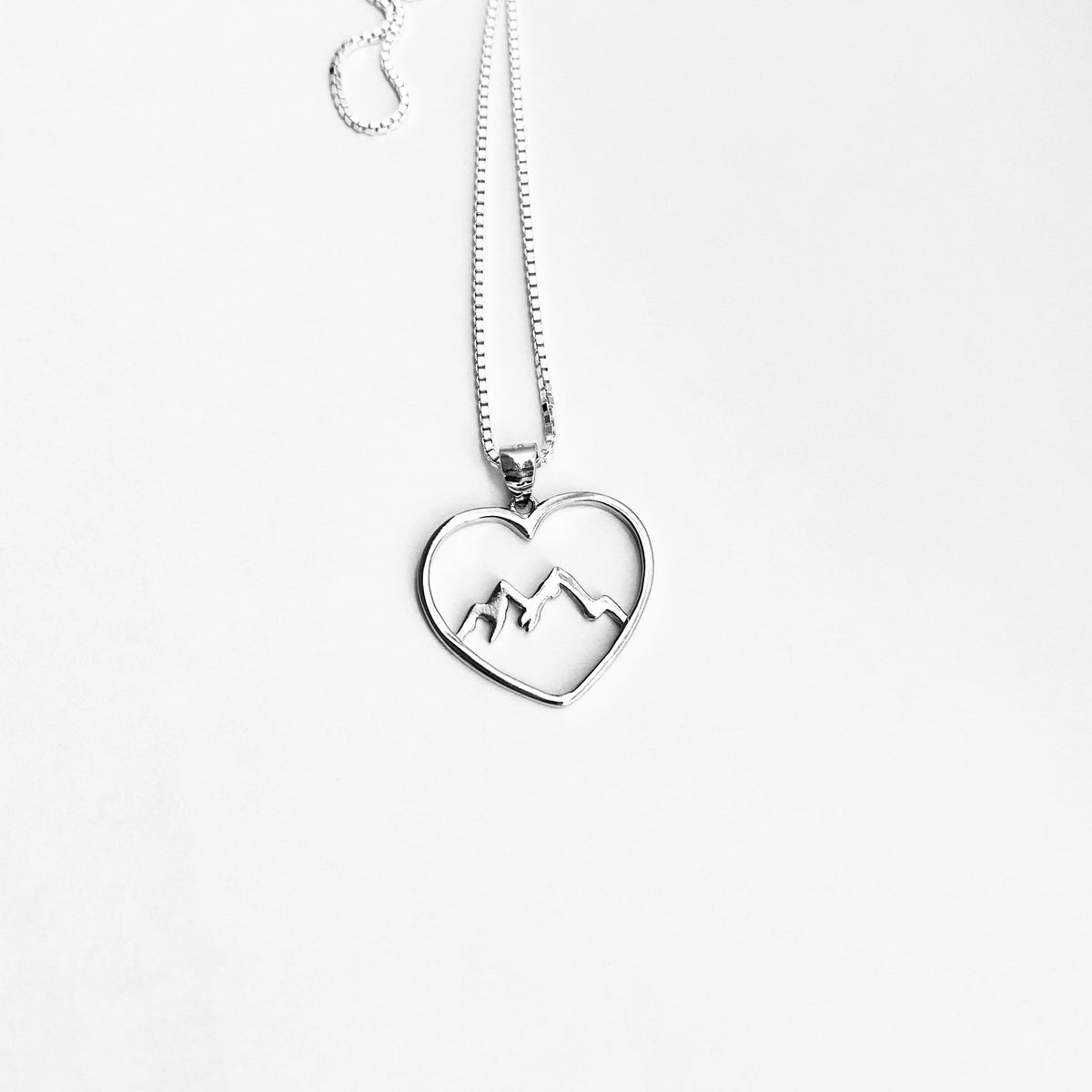 925 Sterling Silver Heart Mountain Necklace | Statement Love Nature Pendant Chain